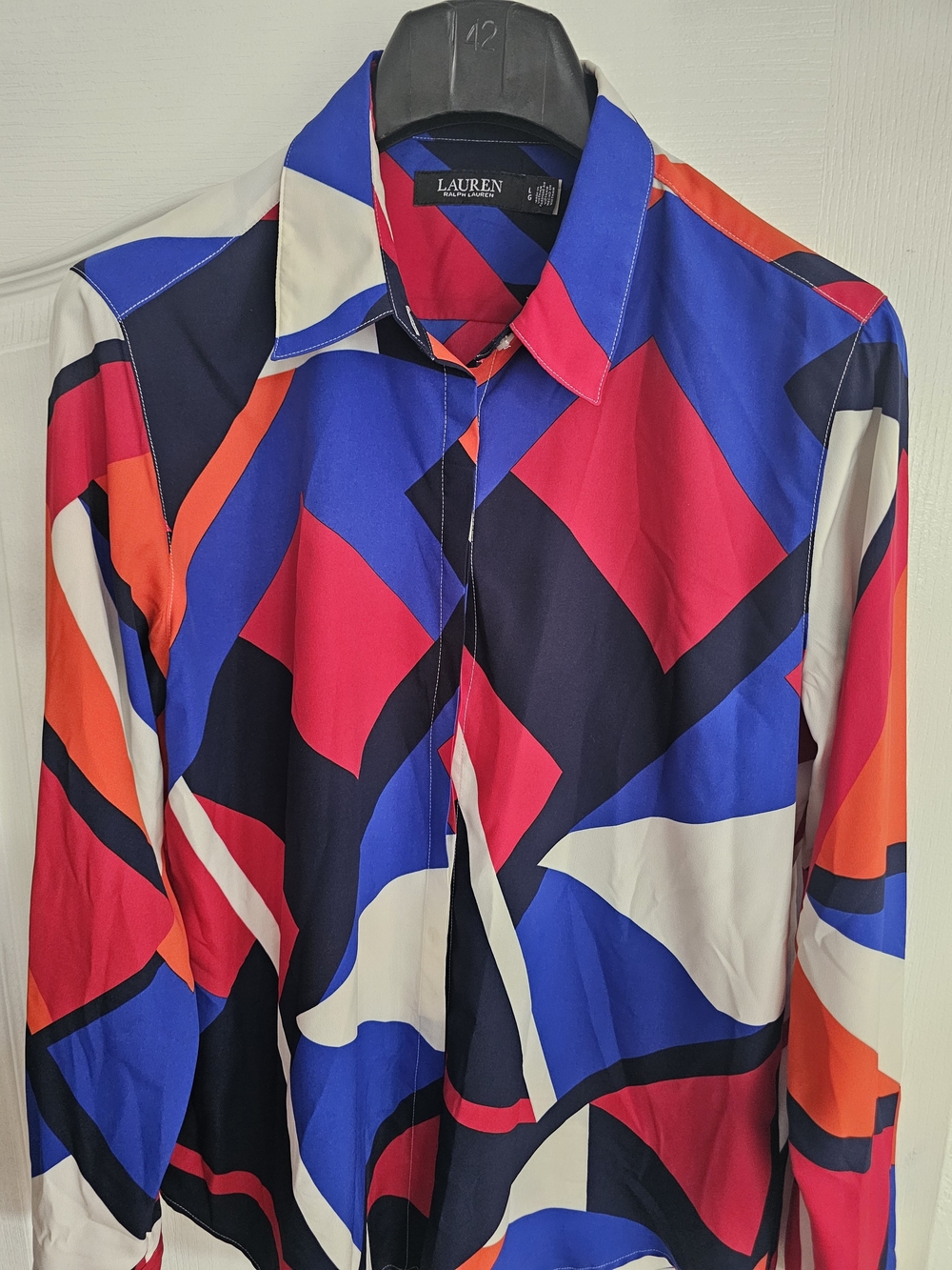 Lauren Ralph Lauren Bold Geometric Button-Down Shirt — Blue/Red/White/Orange